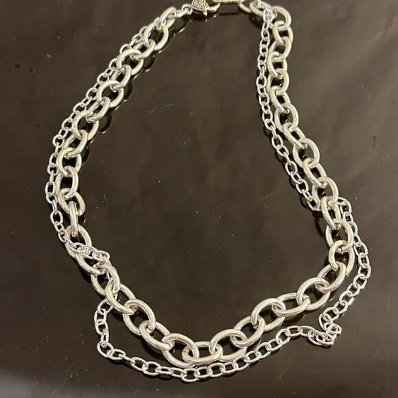 Silver Chain 2 Strand Necklace Lightweight Contemporary Punk Rock Modern Gift - Picture 5 of 6